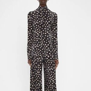 Norma Kamali Scattered Dot Long Sleeve Turtleneck Top